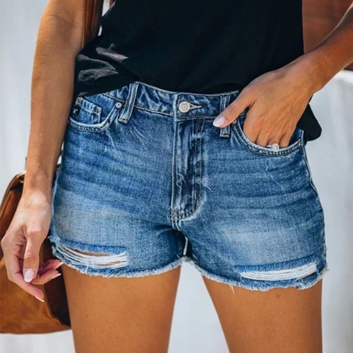 Dame Ripped Denim-Shorts med høj talje og afslappet pasform Stilla