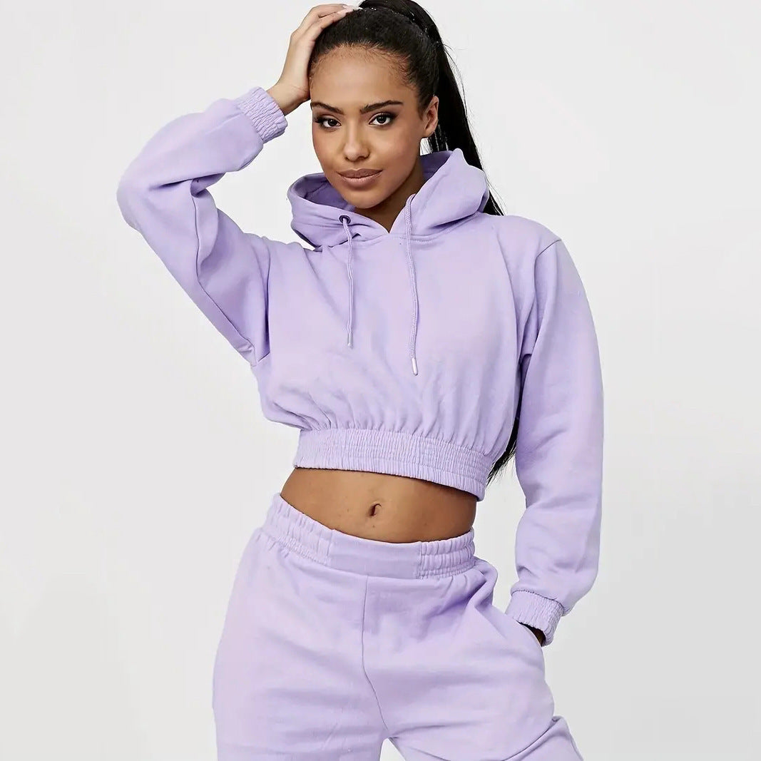 Damer afslappet Sweat-set med cropped hoodie og behagelige joggingbukser Stilla