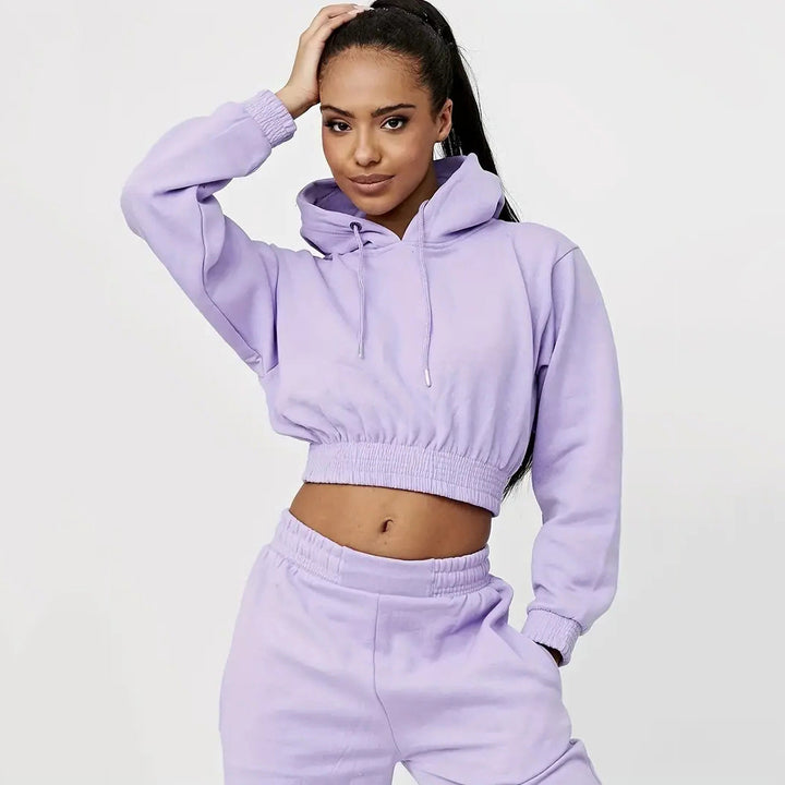 Damer afslappet Sweat-set med cropped hoodie og behagelige joggingbukser Stilla