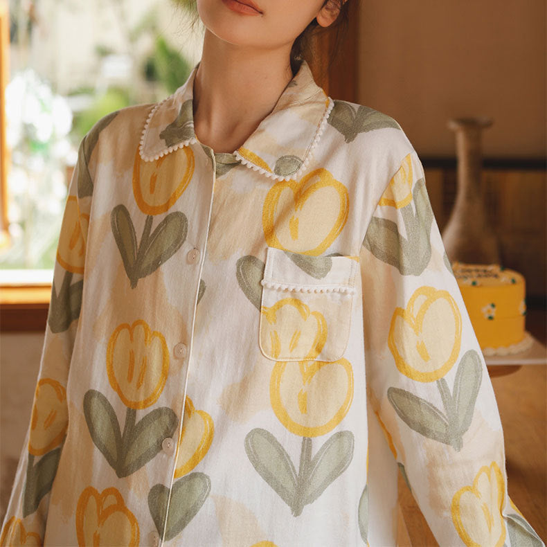 Dame Pyjama-sæt med blomster mønster og komfortabel pasform Stilla