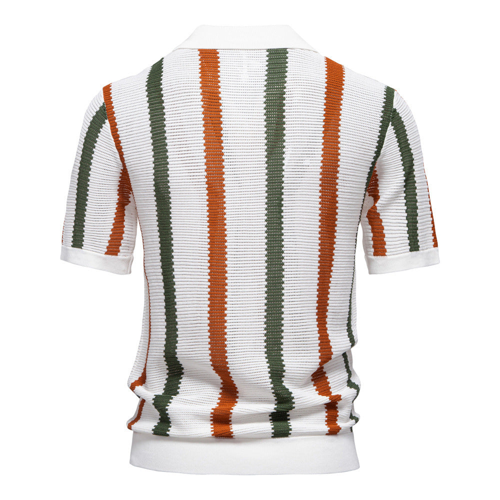 Herrer Polo-shirt med moderne V-udskæring og struktureret stribemønster Stilla