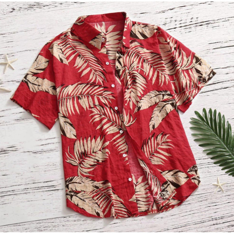 Herren Tropical Leaf Print Fritidstrøje Stilla