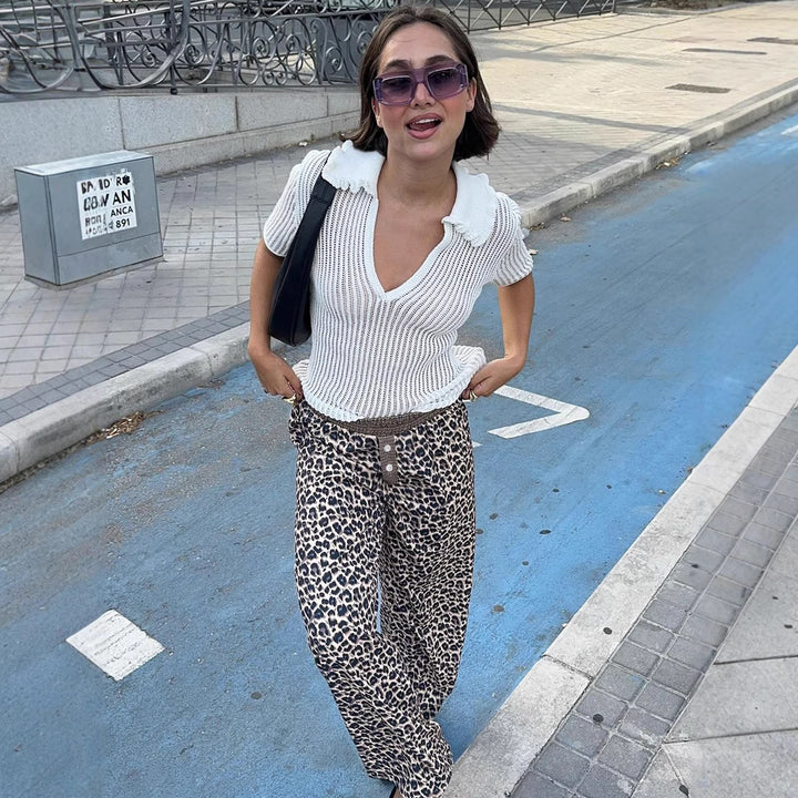 Dame Mode Leopardbukser med elastisk talje Skovae