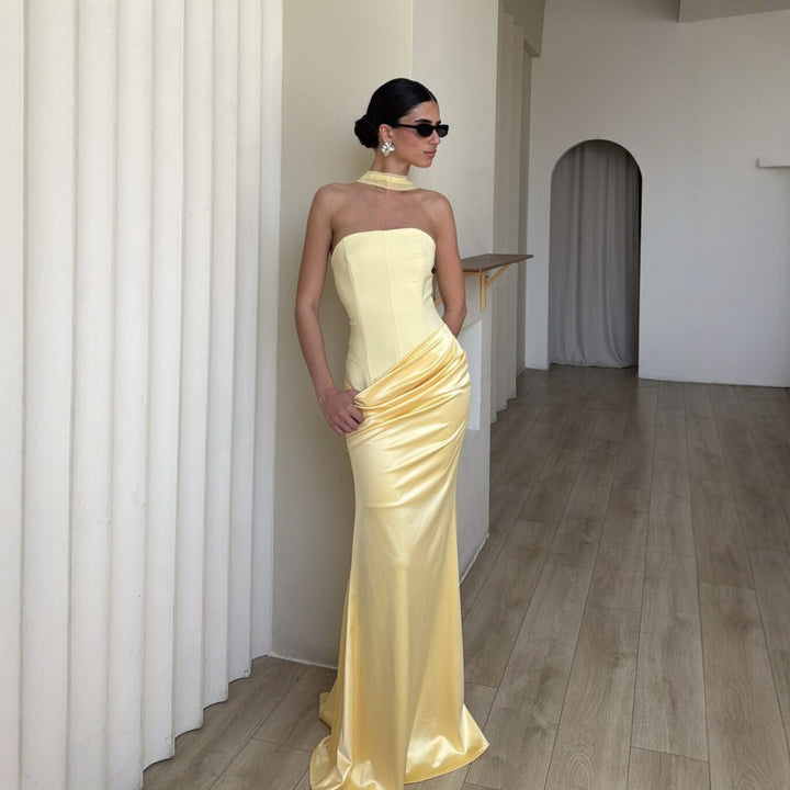 Dame Bodycon Aftenkjole med elegant Drapering Skovae
