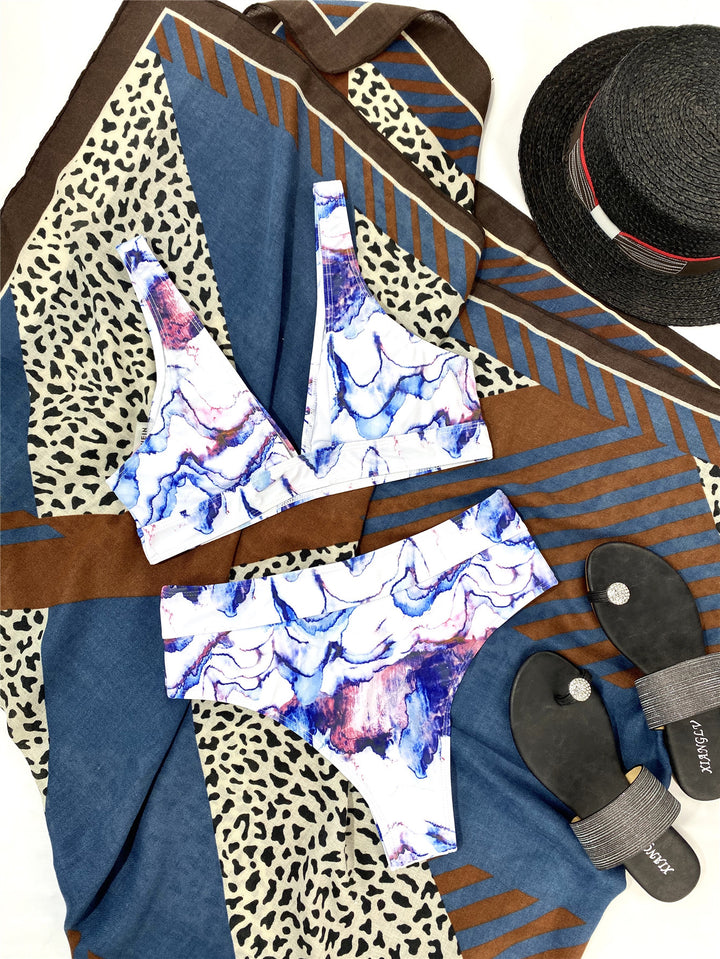 Dame Højtaljet Bikini-Sæt med marmoriseret Design Stilla