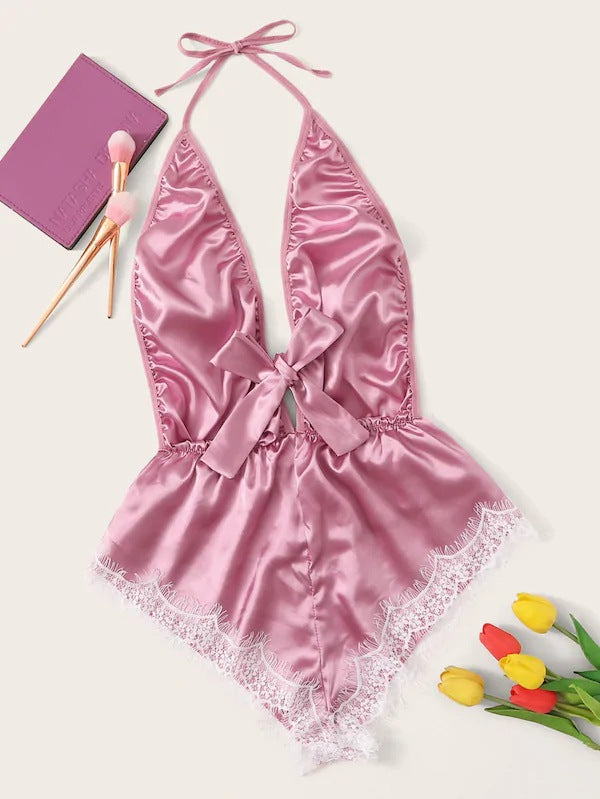 Dame Satin Halterneck Lingerie Bodysuit Stilla