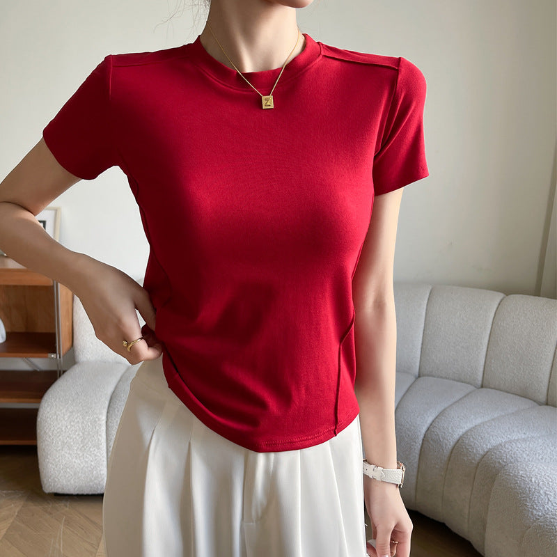 Dame figursyet T-shirt med kort arm og elastisk materiale Stilla