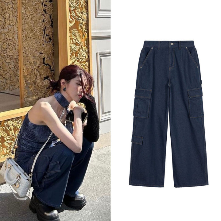 Dame cargo jeans med en løs pasform og praktiske lommer