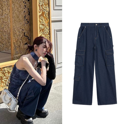 Dame cargo jeans med en løs pasform og praktiske lommer