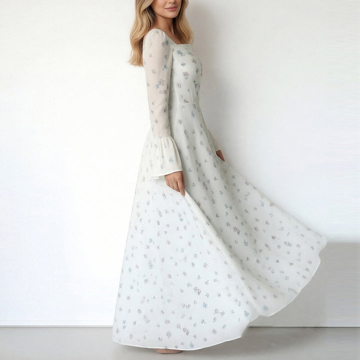 Damer Elegant Maxi Kjole med Blomster Applikationer og Voluminøse Ærmer Stilla
