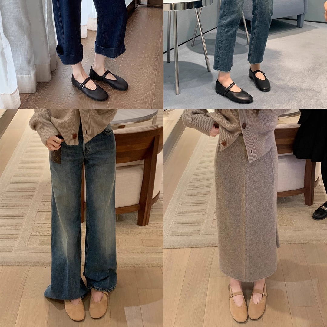 Dame Klassiske Mary Jane Ballerina Flats med justerbar rem Stilla