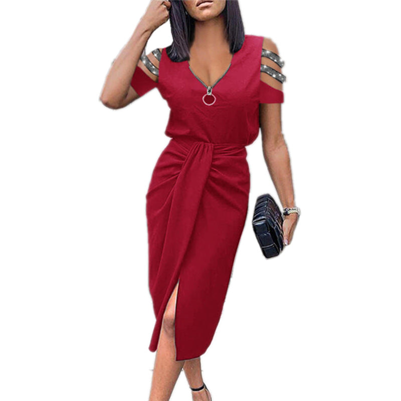 Dame wrap kjole med asymmetrisk slids og trendy skulderdetaljer Stilla