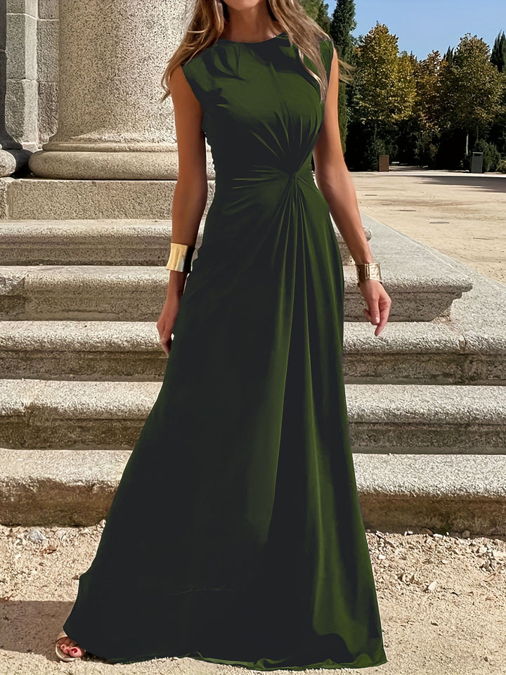 Dame Elegant Maxikjole med raffineret Drapering og Rundhalset Stilla