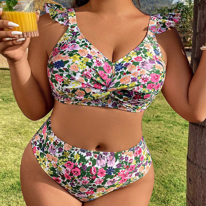 Dame Højskåret Bikini med Flæse Detaljer Skovae