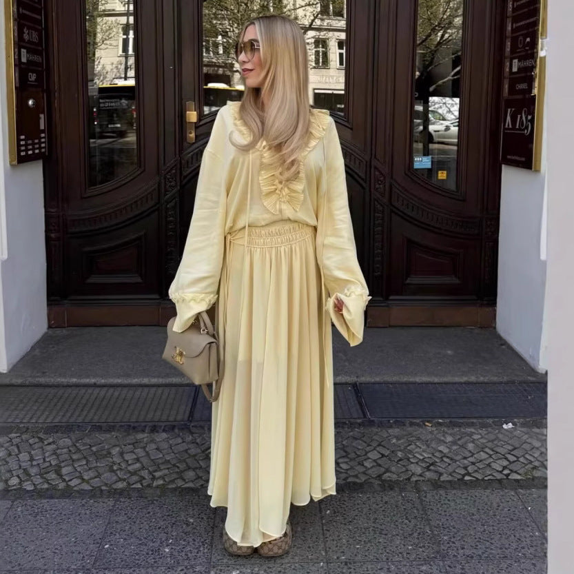 Dame Rüschenausschnitt Langærmet Bluse Stilla