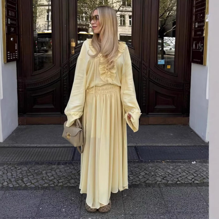 Dame Rüschenausschnitt Langærmet Bluse Stilla