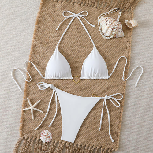 Dame Triangel-Bikini-sæt med hjerte-detalje og justerbare bindebånd Skovae