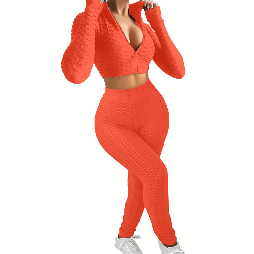 Dame Sportsæt i innovativ strukturstof med cropped hoodie og højtaljede leggings Stilla