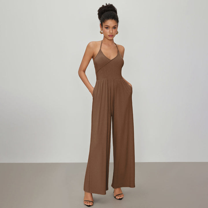 kvinders jumpsuit med elegant V-hals og løs pasform Stilla