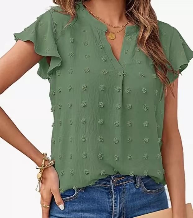 Dame elegant blouse med fint strukturdesign og korte ærmer Stilla