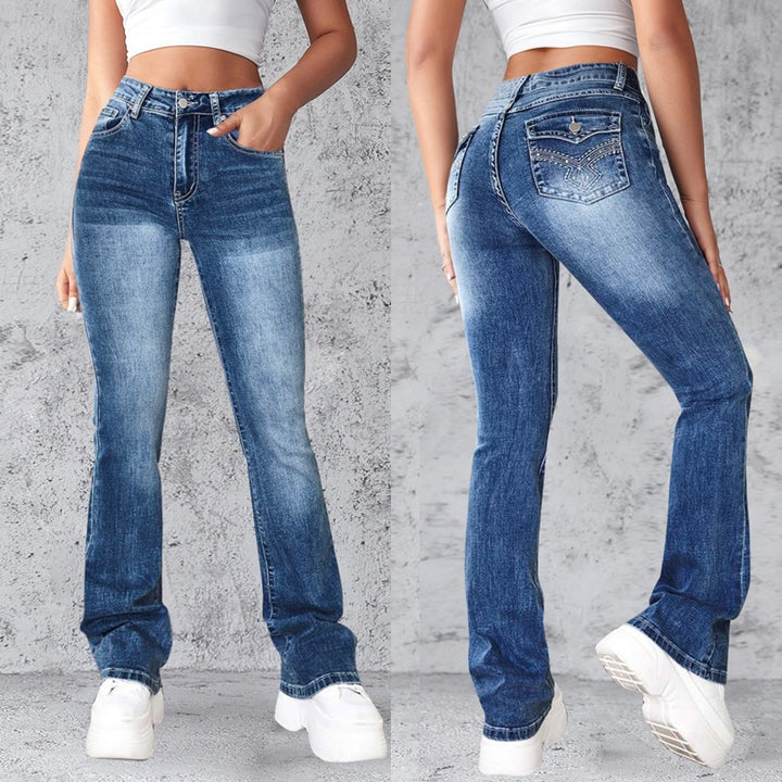 Dame Flared Jeans med højtskåret talje og moderigtig vask Stilla