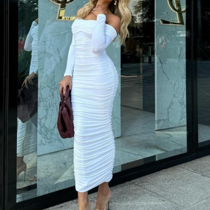 Dame figursyet Maxi-kjole med Off-Shoulder design og rynk Stilla