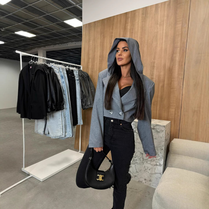 Dame mode cropped Blazerjakke med struktureret snit Stilla