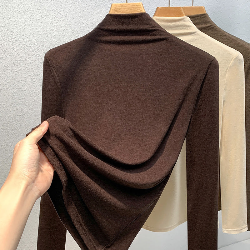 Dame elegant Langærmet skjorte med høj hals og glat materiale Stilla