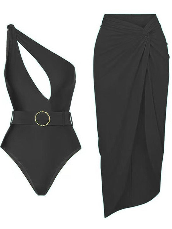 Dame elegant One-Shoulder badedragt med smart omslagsskørt Stilla