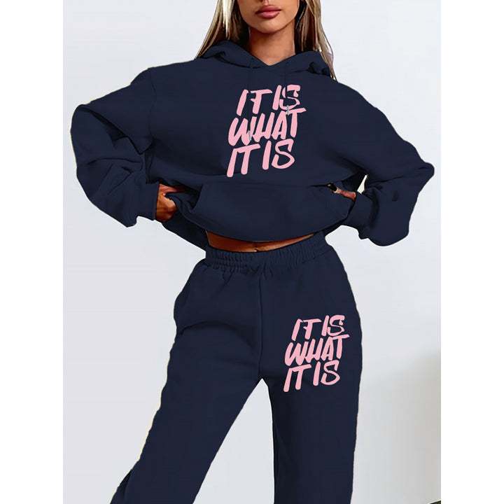 Kvinders leisure hoodie og jogger sæt med inspirerende tekst Skovae