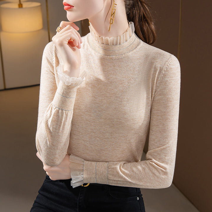 Dame Langærmet T-shirt med elegant flæsedetail og fin struktur Stilla
