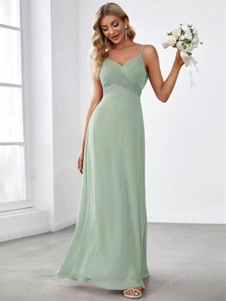 Kvinders chiffon maxikjole med elegant V-hals og rynket top