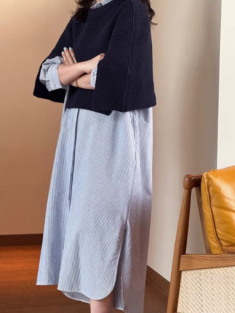 Dame skjortekjole med taljebælte og elegante detaljer Stilla