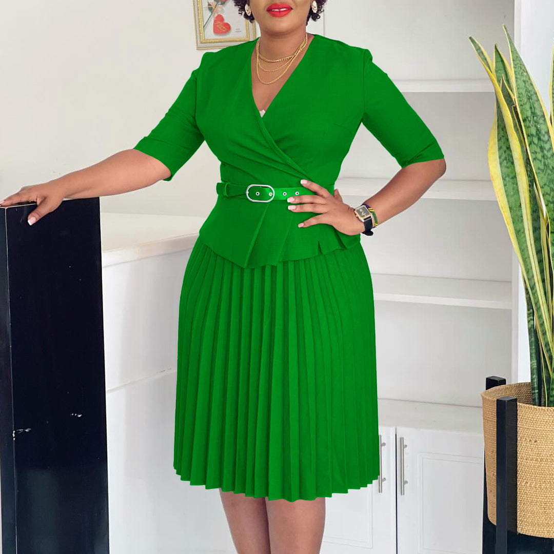 Dame Plisseret Kjole med elegant peplum Form og aftagelig Belte Stilla