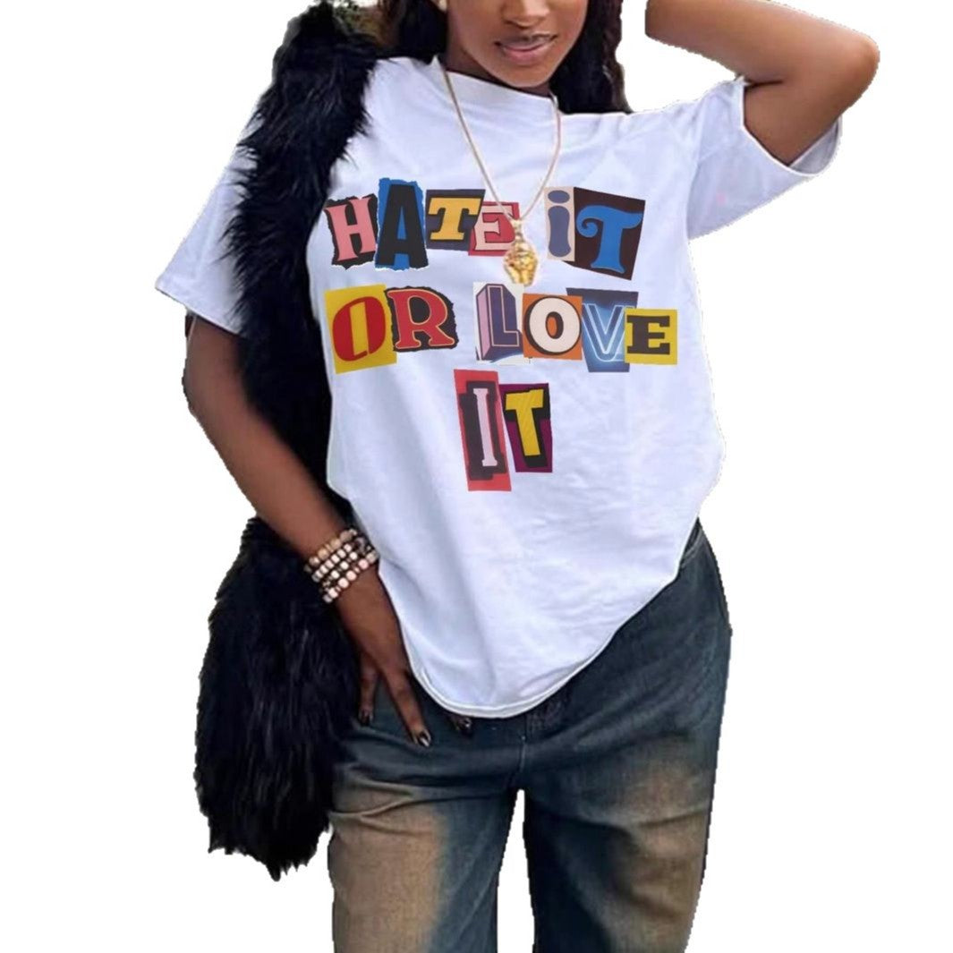 Dame T-shirt med iøjnefaldende skrift og løs pasform Skovae