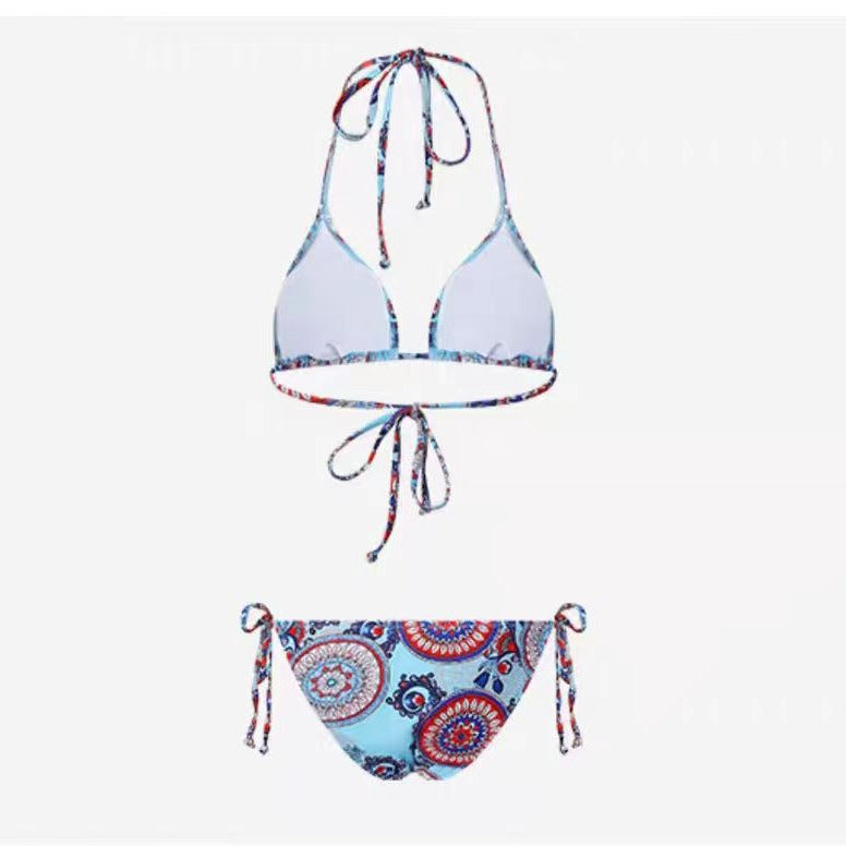 Dame triangel-bikini-sæt med justerbare bindebånd og glædelig mønstermix Skovae
