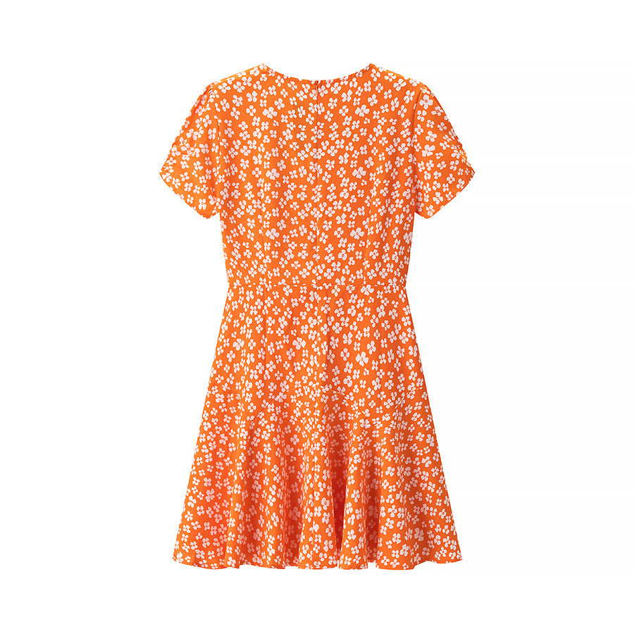 Dame Floral Print A-linje Mini Kjole med korte ærmer Stilla