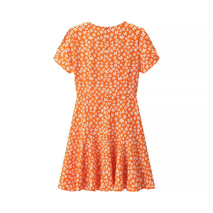 Dame Floral Print A-linje Mini Kjole med korte ærmer Stilla