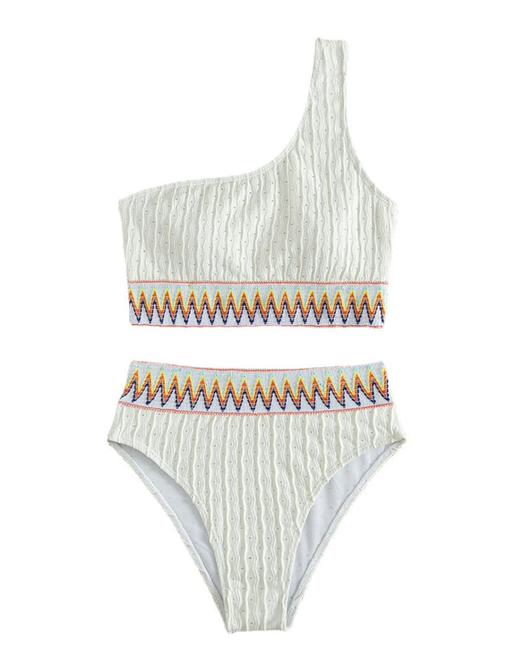 Dame Crop-Top Bikini med asymmetrisk snit og farverigt design Stilla