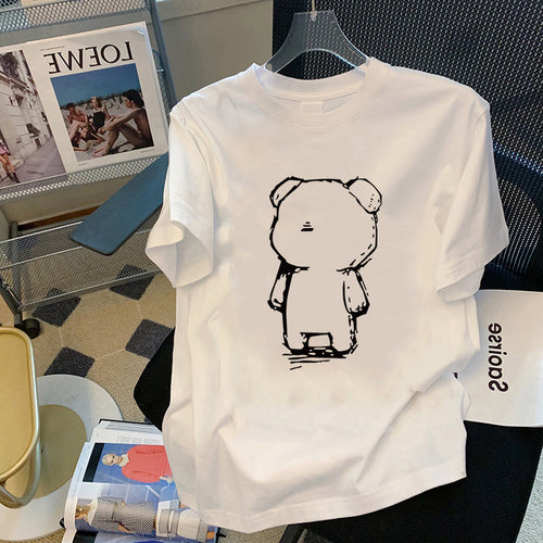 Dame T-shirt med kunstnerisk bjørn motiver og afslappet snit Stilla