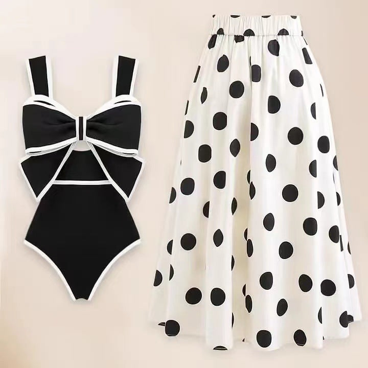 Dame Elegant svømmebånd og polkaprikker-maxi-nederdel-sæt Stilla
