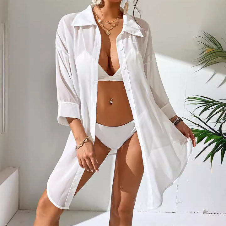Dame Transparent Strandbluse i afslappet oversized skæring Stilla