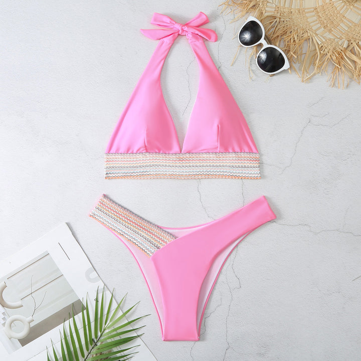 Femme Stilfuld Højkrave-Bikini-Sæt med unikt trykdesign Stilla