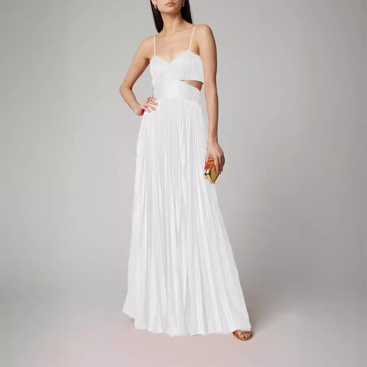 Dame Elegant og flydende Maxi-kjole med spaghetti-stropper og draperinger Stilla