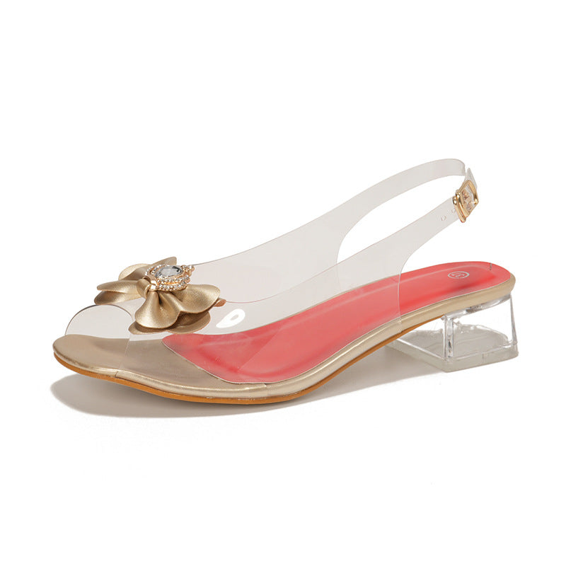 Dame Sling-Peeptoe Sandaler med blomsterdekorationer og gennemsigtig design Stilla
