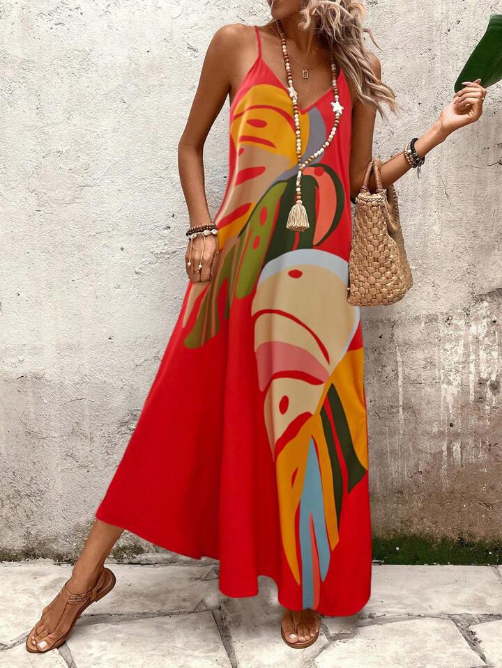 Kvinder Bohemian Floral Spaghetti-strop Maxi Kjole Stilla