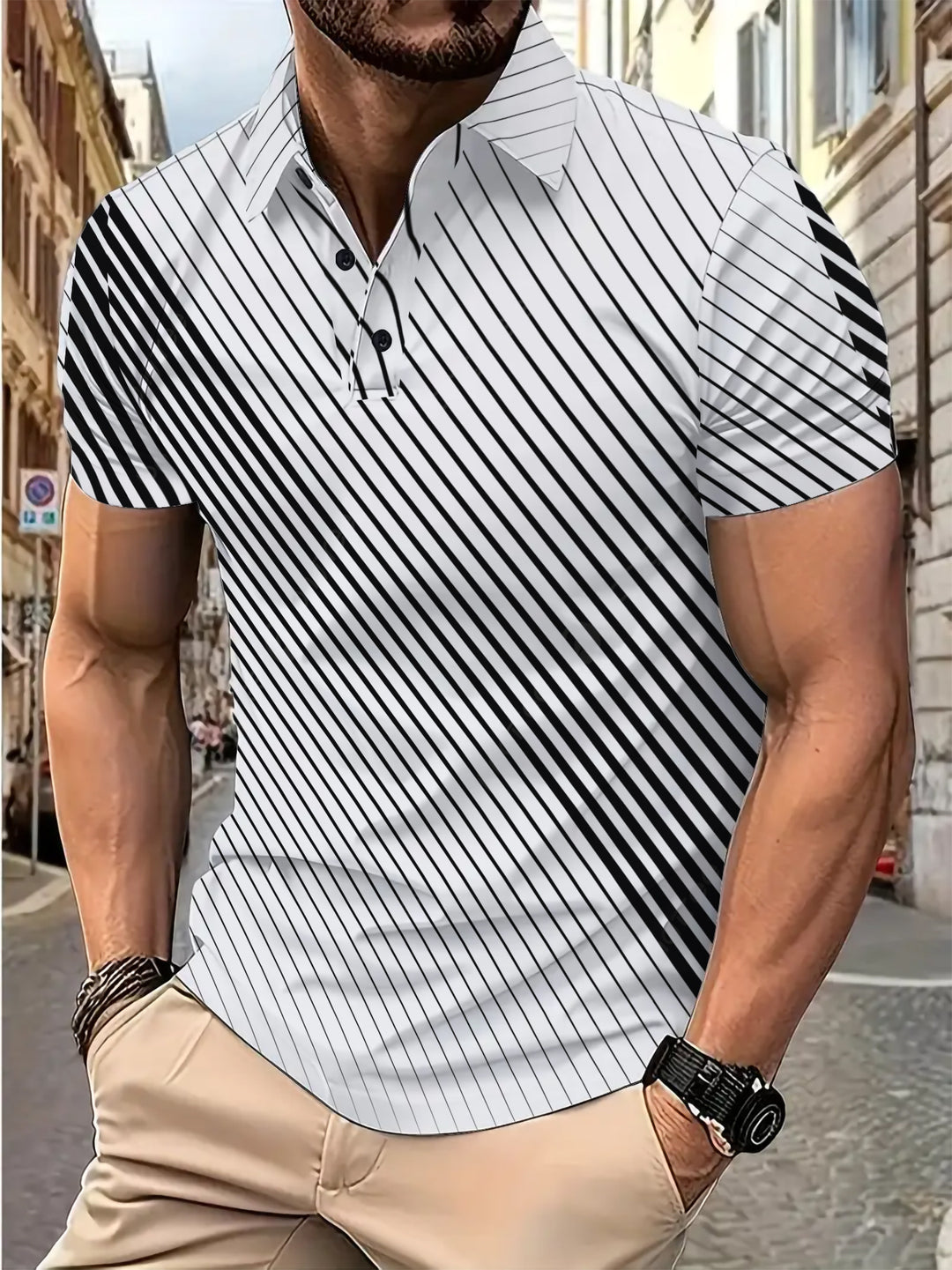 Herrer poloshirt med moderne diagonal stribemønster Stilla
