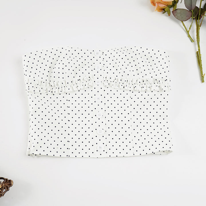 Damen Bandeau-Oberteil mit verspieltem Rüschenrand und Knopfdetails Skovae