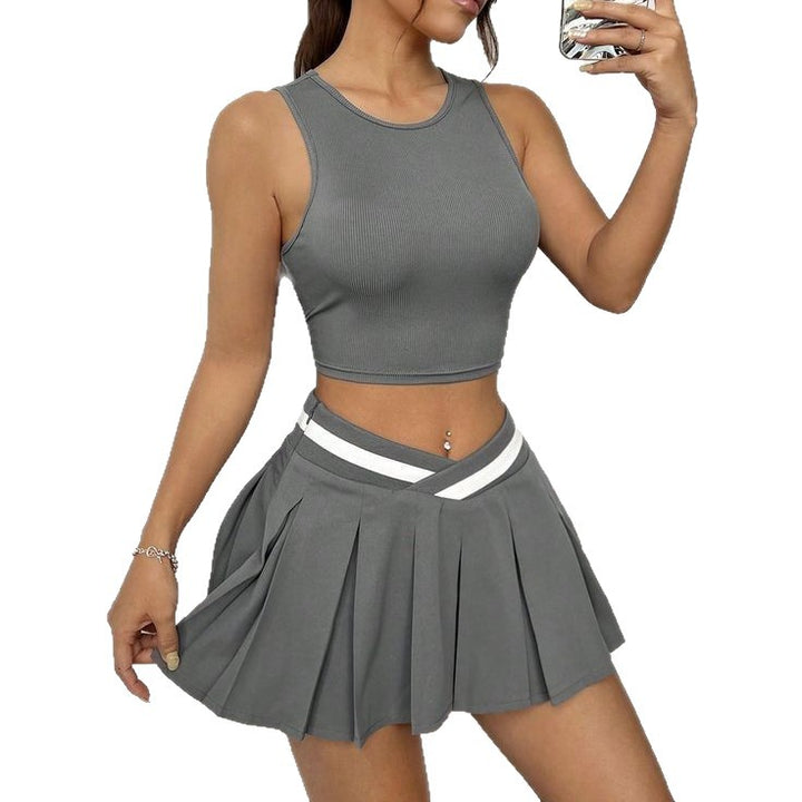 Dame Sporty Crop Top og Mini Skirt Sæt Skovae