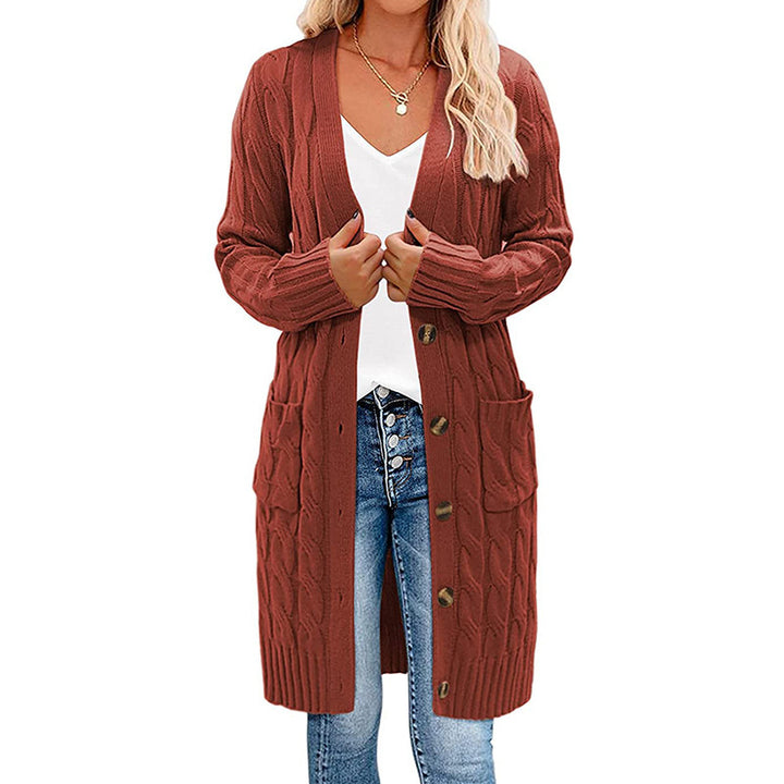 Kvindernes chunky strikket cardigan med lomme og knaplukning Stilla